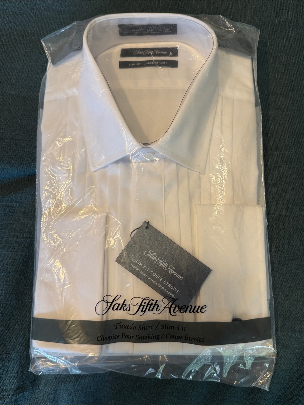 Saks Fifth Avenue White Pleated Front Dress Shirt